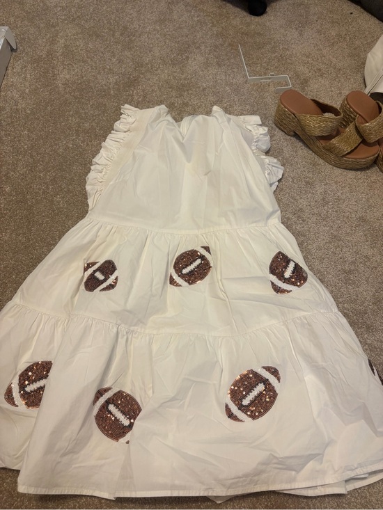 Peach Love California Other - White Tiered Dress with Sequin Football Appliqués